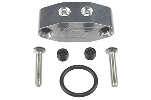 ICT Billet LS TWIN TURBO DUAL 90 degree 1/8" NPT OIL FEED LINE ADAPTER PLATE LS1 LSX kit Port LS3 right angle Billet Plate Supply Pressure Sensor Cover 551533