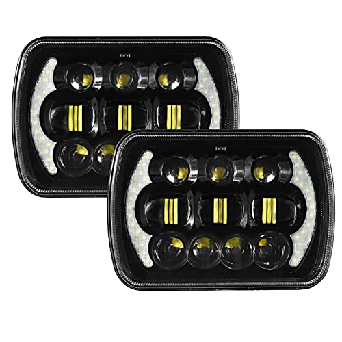 5x7 LED Headlights, Auxbeam 85W 7x6 LED Headlights with DRL High Low Beam Rectangular H6054 Headlamp Compatible for Jeep Wrangler YJ Cherokee XJ H6054 H5054 H6054LL 69822 6052 (2Pcs Black)
