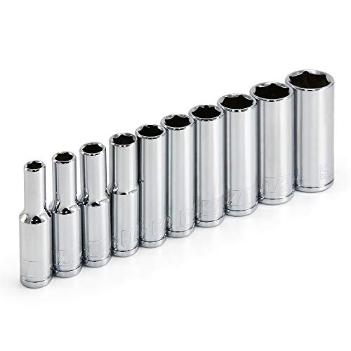 Powerbuilt Deep Socket Set, SAE Standard, 1/4 Inch Drive, 10 Piece, Deep Thin Wall, Size Markings, Z-Drive 6 Point Grip - 640499