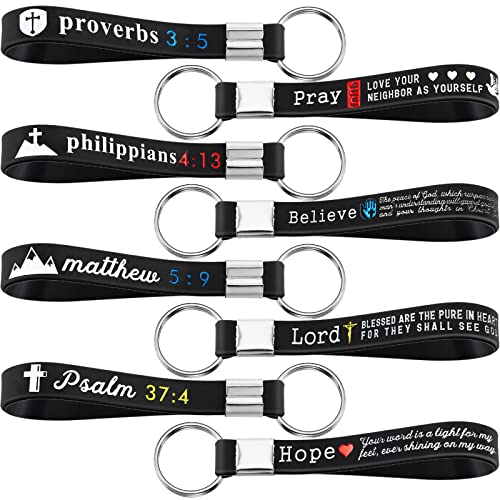 24 Pcs Christian Bible Keychains with Scripture Inspirational Silicone Key Chains Verses Father's Day Gift(Dark Colors)