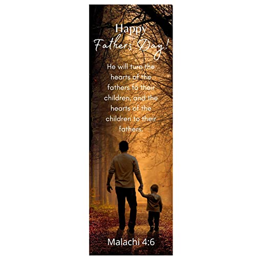 Happy Father's Day Father and Son Bible Verse Bookmarks Religious Christian Dads Malachi 4:6 for Churches He Shall Turn The Heart of The Fathers to The Children Made in USA Bulk 100 Count