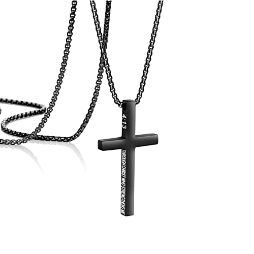 JoycuFF Cross Necklace for Men religious Bible Verse Black Chain Jewelry Fathers Day Christmas Birthday Gift I Can Do All Things Philippians 4:13 Length 24 Inch