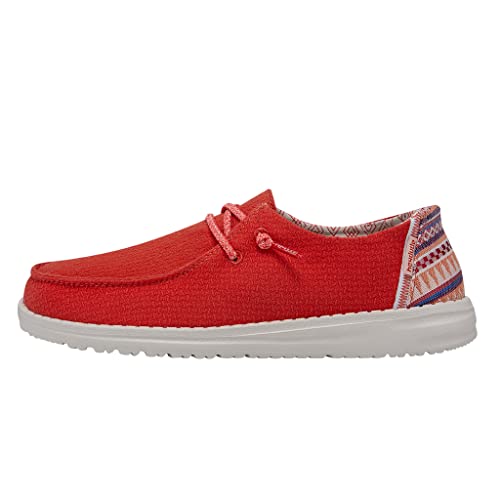 Hey Dude Women's Wendy Aztec Red Size 9 | Womens Shoes | Womens Lace Up Loafers | Comfortable & Light-Weight