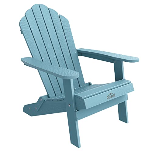 Cecarol Kids Folding Adirondack Chair, Child-Friendly Polystyrene Patio Chair, Beautiful Wood-Texture Weather Resistant and Durable Toddler Outdoor Chair for Garden, Lawn, Indoor, Blue-TFC6