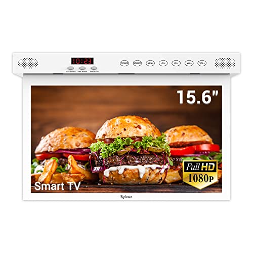 SYLVOX Kitchen TV,15.6 inch Under Cabinet TV, Televison for Kitchen, Smart TV Built-in Google Play, Support WiFi Bluetooth, 1080P Small TV for RV Camper, Bedroom, Boat