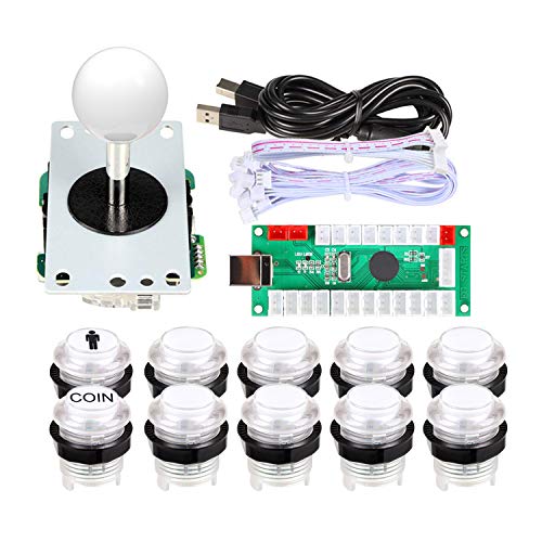 EG STARTS Arcade DIY Kits Parts USB Encoder To PC Games 5Pin Joystick + 2x 24mm + 8x 30mm 5V LED Illuminated Push Buttons For Arcade PC Game Consoles Mame Raspberry pi 2 3 Controllers & White