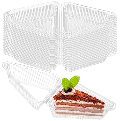 MFDSJ 100 Pieces Cake Slice Plastic Containers with Lids 5 Inches Hinged Lid Cheese cake Container, for Home, Bakery and Cafe