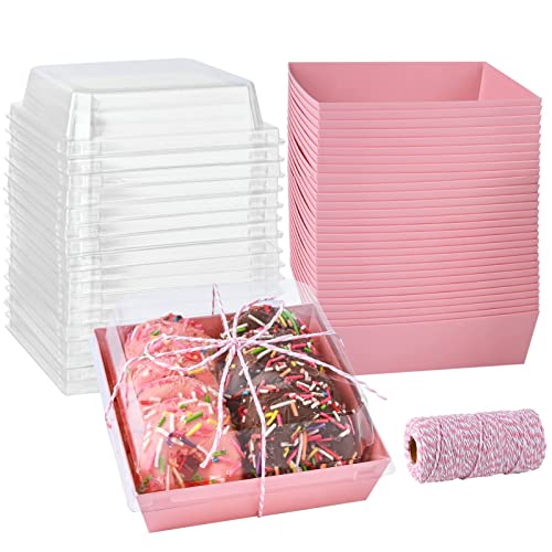 ZORRITA 50 Pack Paper Charcuterie Boxes with Clear Lids, Disposable Sandwich Boxes Square To Go Food Containers for Mother's Day Desserts, Strawberries, Cake Slice and Cookies (Pink)