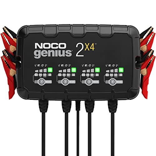 NOCO GENIUS2X4, 4-Bank, 8A (2A/Bank) Smart Car Battery Charger, 6V/12V Automotive Charger, Battery Maintainer, Trickle Charger, Float Charger and Desulfator for AGM, Motorcycle and Lithium Batteries
