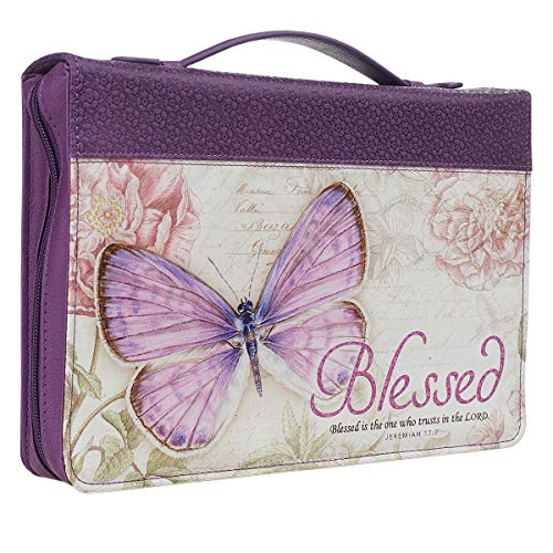 Purple Botanic Butterfly Blessings Fashion Bible Cover Blessed Jeremiah 17:7 Bible Case Book Cover, Medium [Imitation Leather] Christian Art Gifts