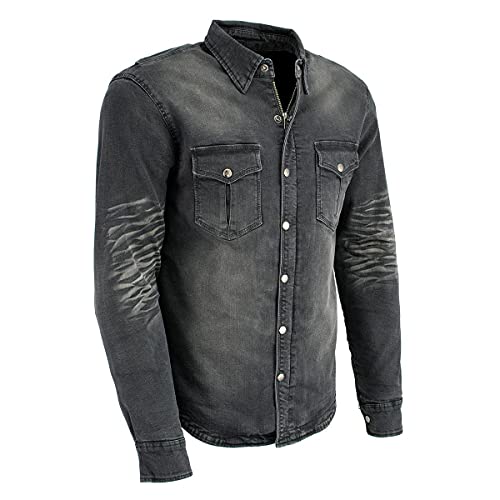 Milwaukee Leather MPM1620 Men's Black Flannel Biker Shirt with CE Approved Armor - Reinforced w/Aramid Fibers - Large