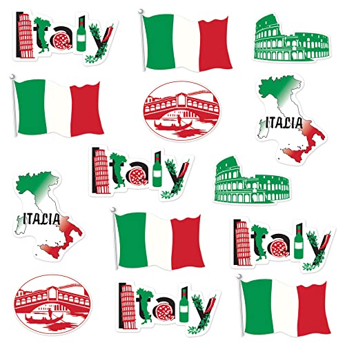 Beistle 53674 Italian Cut Outs 14 Piece Italy Decorations International Around The World Party Supplies, 12"-16", Red/White/Green/Black