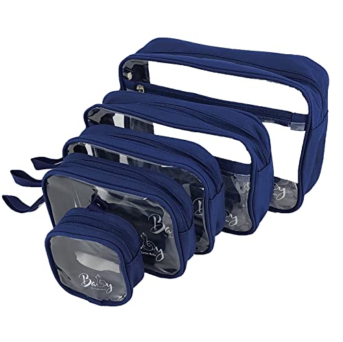 Llama Bella 5 Piece Diaper Bag Organizer Pouch Set, Clear with Straps and Pacifier Case - Navy