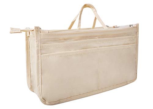 Vercord Patterned Purse Handbag Tote Pocketbook Bag Organizer Insert with Zipper Handle for Women Large Milky Beige
