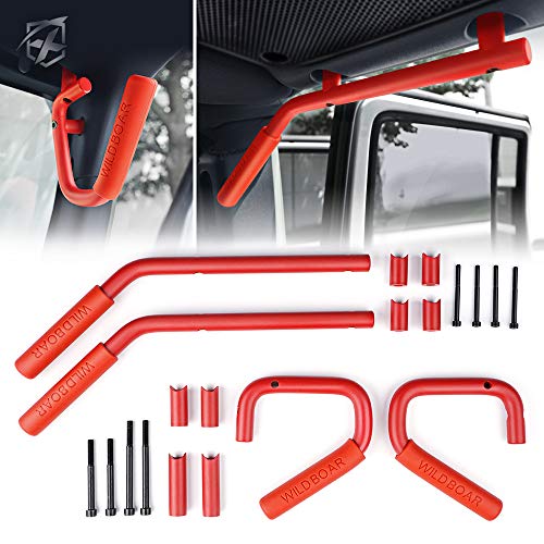 Xprite Red Front & Rear Grab Handle Bar Hand Mount for 2007-2018 Jeep Wrangler JK (One Pair)
