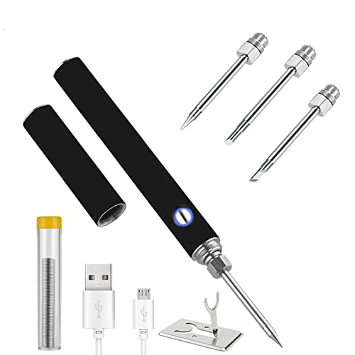 AREMOD USB Soldering Iron Portable Electric Soldering Gun Welding Tool Pen Iron Solder Kit Rechargeable Soldering Iron Tip with Cover and Stand(Black)