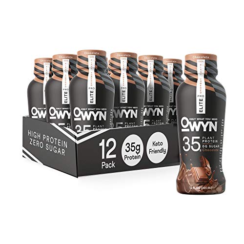 OWYN Pro Elite Vegan High Protein Keto Shake, 35g Protein, 9 Amino Acids, Omega-3, Prebiotics, Superfoods Greens for Workout and Recovery, 0g Net Carbs, Zero Sugar (Chocolate, 12 Fl Oz (Pack of 12))