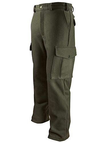 Regular and Big and Tall Merino Wool Hunting and Shooting Cargo Pants to Size 52 Made in Canada (Green, 44" Waist / 33" Length)