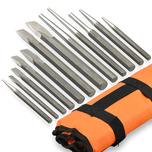 NEIKO 02623A Cold Chisel and Punch Set | 12 Piece | Cr-V Steel | Remove Pins and Bushings | Cut or Split Steel Objects