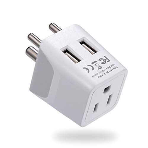 Ceptics India, Nepal, Bangladesh Travel Adapter Plug with Dual USB - Type D - Usa Input - Ultra Compact - Safe Grounded Perfect for Cell Phones, Laptops, Camera (CTU-10)