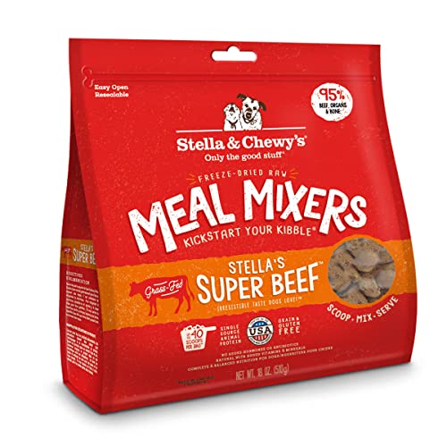 Stella & Chewys Freeze Dried Raw Super Beef Meal Mixer  Dog Food Topper for Small & Large Breeds  Grain Free, Protein Rich Recipe  18 oz Bag