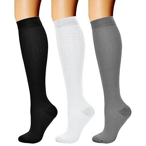 CHARMKING Compression Socks for Women & Men Circulation (3 Pairs) 15-20 mmHg is Best Athletic for Running, Flight Travel, Support, Cycling, Pregnant - Boost Performance, Durability (L/XL,Multi 03)