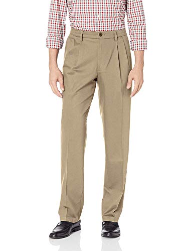 DOCKERS Men's Classic Fit Signature Khaki Lux Cotton Stretch Pants-Pleated (Regular and Big & Tall), timber wolf, 36W x 32L