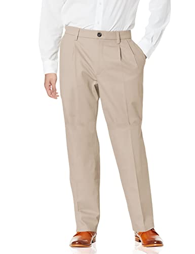 Dockers Men's Relaxed Fit Signature Khaki Lux Cotton Stretch Pants - Pleated, Timber Wolf, 42 30