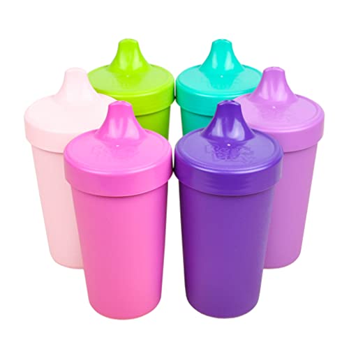 Re Play Made in the USA No Spill Sippy Cups in Aqua, Lime, Ice Pink, Pink, Purple & Amethyst- ONE Piece Removeable Silicone Valve - BPA Free - Dishwasher & Microwave Safe - Fairytale- Set of 6