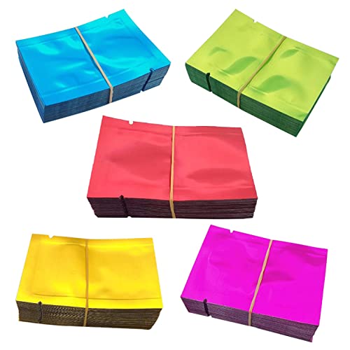 Luckkyme 500 Pack Aluminum Foil Bags, Matte Sample Pack Flat Open Top Resealable Tear Notch Aluminum Foil Mylar Bags, 5 x 7 cm/ 2x 2.7 inch, 5 Color