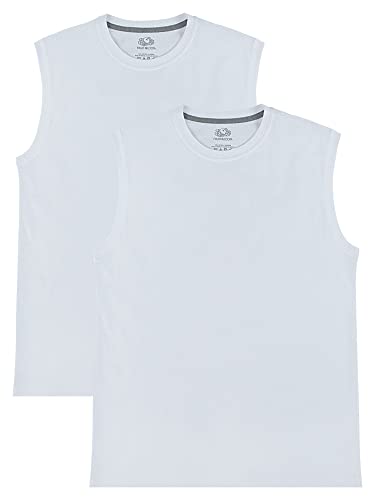 Fruit of the Loom Men's Eversoft Cotton Sleeveless T Shirts, Breathable & Moisture Wicking with Odor Control, Sizes S-4X, Muscle-2 Pack-White, X-Large