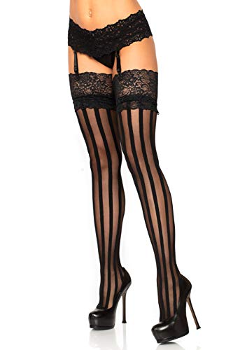 Leg Avenue womens Hosiery Lace Thigh Highs pantyhose, Black Stripe, One Size US