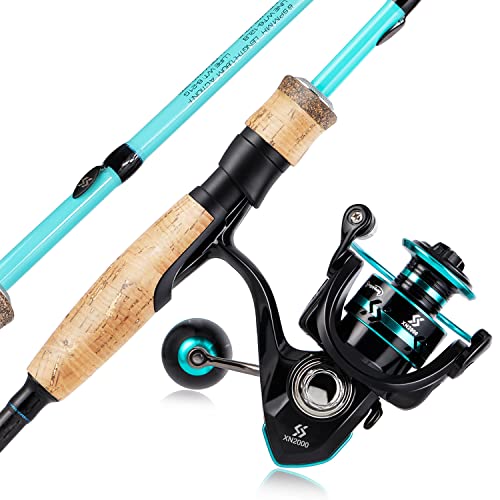 Sougayilang Fishing Rod and Reel Combo, Stainless Steel Guides Fishing Pole with Spinning Reel Combo for Saltwater and Freshwater-Turquoise-6.9ft & 3000