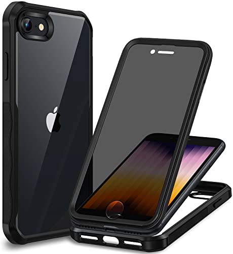 CENHUFO iPhone SE 2022 Case/iPhone SE 2020 Case/iPhone 8 Case/iPhone 7 Case, Anti Spy Phone Case with Built-in Privacy Glass Screen Protector, Rugged Durable Full Body Shockproof Cover Bumper - Black