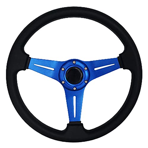 YEHICY 13.8 Racing Steering Wheel Quick Release for Car Sport Drifting Steering Wheel Pu Leather and Aluminum Spokes with Horn Button (Blue)