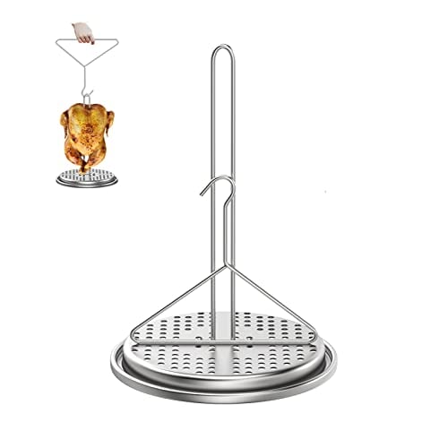 Turkey Chicken Poultry Deep Frying Rack and Handle lifter Hook-Turkey Frying Stand Kits for Deep Fry Pot Grill,Turkey Fryer Grill Stainless Steel Accessories with Drip Pan