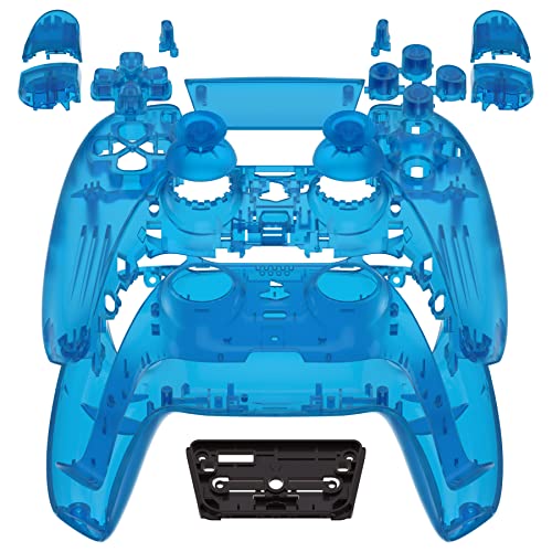 eXtremeRate Full Set Housing Shell with Buttons Touchpad Cover, Clear Blue Custom Replacement Decorative Trim Shell Front Back Plates Compatible with ps5 Controller - Controller NOT Included
