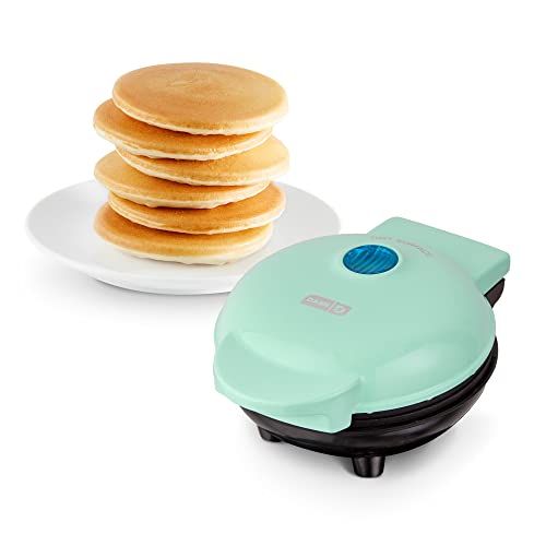 DASH Mini Maker Electric Round Griddle for Individual Pancakes, Cookies, Eggs & other on the go Breakfast, Lunch & Snacks with Indicator Light + Included Recipe Book - Aqua,4 Inch