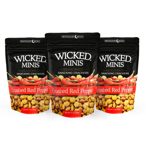 Wicked Minis Soup and Oyster Crackers - Seasoned Flavored Mini Puffed Soup Crackers Snacking Mix - 6 Ounce Bag (Crushed Red Pepper, Pack of 3)