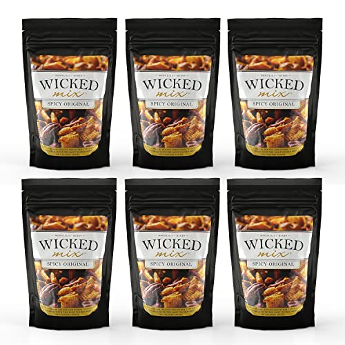 Wicked Mix Spicy Snack Mix with Mixed Nuts-Gourmet Cajun Trail Mix Snack (Spicy Original, Pack of 6)
