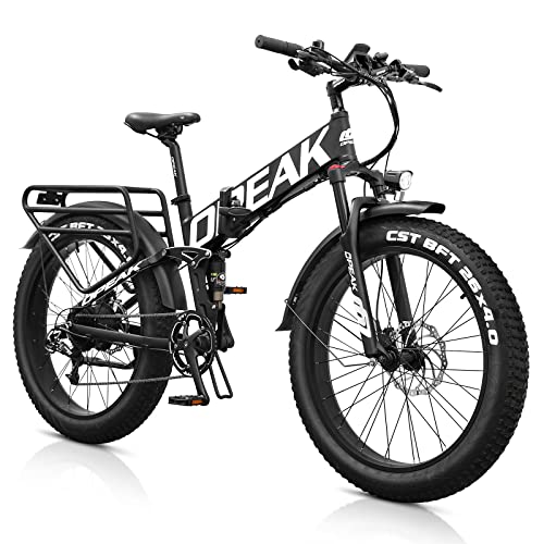 OPEAK Electric Bike for Adults Electric Mountain Bicycke with 750W High Speed Motor, 48V 12Ah Removeable Battery, E-Bike with 8 Speed Gear, 26'' x 4'' Fat Tire Suspension Fork(UNIK - Black)