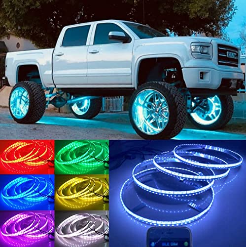 Hundalights 15.5" Multi-Color RGB Shift Changing Wheel Ring Rim Lights for Truck Vehicle Kit Light up Tires for Offroad 4PCS Bluetooth Control IP68 Waterproof