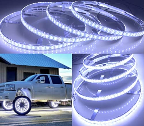 FIA 17.5" Double Row Pure White LED Wheel Light 576Leds Flashing Cool White Rim Lights IP68 Strobe LED Wheel Well Lights Light Up for Truck Vehical Switch Ctrl