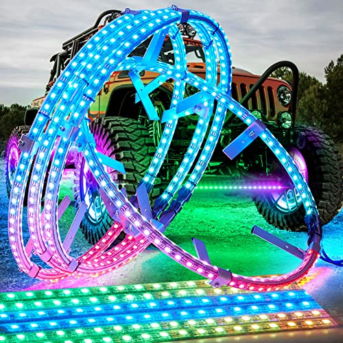 OTOMO 15.5" LED Flows Chasings Double-Ring Wheel Underglow Strip Lights, Dual-Row Dreamcolor Neon Rim Rotar Lighting Kit with Turn Signal & Braking for Truck Car SUV Cart(Rotor Dia13", Rim Dia19")