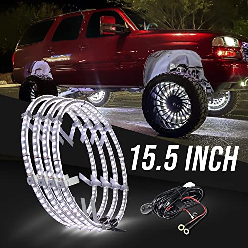 Yiswhis 15.5 Inch Bright White Double Row Wheel Lights, Pure White and Rocker Switch Ctrl Wheel Rim Light for Car, Truck, Pickup, Vehical Offroad-4PCS