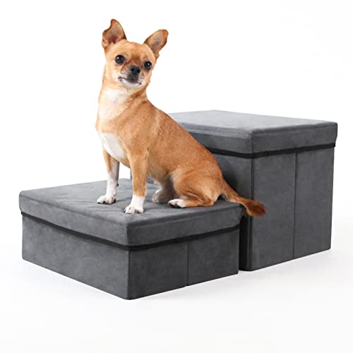 Foldable Dog Stairs/Steps 2-Tier Pet Steps Storage and Adjustable Steps for Small Medium Dogs Pet Steps Storage Stepper for High Beds Sofa Pet Dog Cat