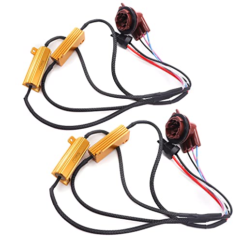 mankk 2Pcs 3157 3057 4157 LED Resistor Kit, 50W 6 Ohm Turn Signal Bulb Relay Harness Resistor Adapter Fix Flashing Error Code Warning Canceller for Upgrading Turn Signal Bulb Relay Harness 3157