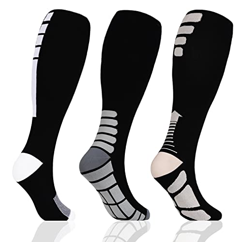 3 Pairs Plus size compression socks wide calf women men knee high 20-30 mmhg circulation for swelling 2xl 3xl 4xl 5xl