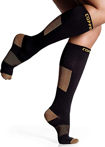 CopperJoint Wide Calf Copper Compression Socks for Women & Men - Diabetic Sock, Improves Circulation, Reduces Swelling & Pain - For Nurses, Running, & Everyday Use - Copper Infused Nylon (Large)