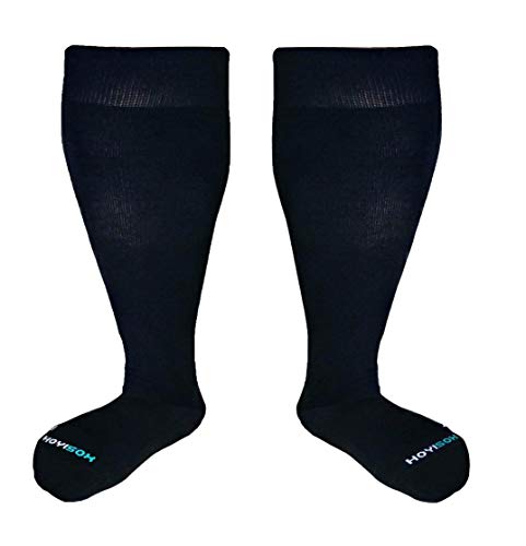 HOYISOX Plus Size Compression Socks 20-30 mmHg for Men and Women, Wide Calf Extra Large, Comfortable Cotton (Black, 3X-Large)